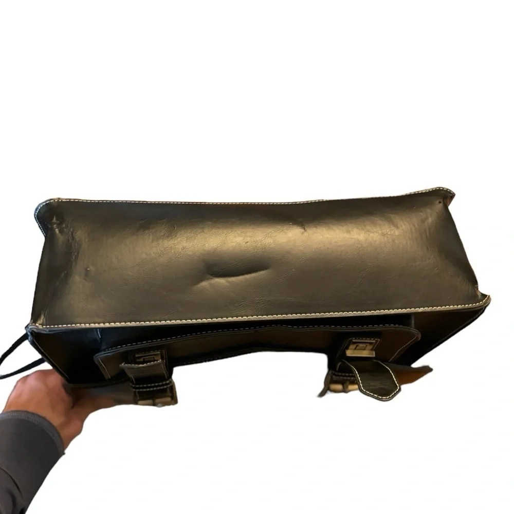 Esecosusi Black Leather Messenger Bag Briefcase Top Handle Crossbody Bag Bookbag